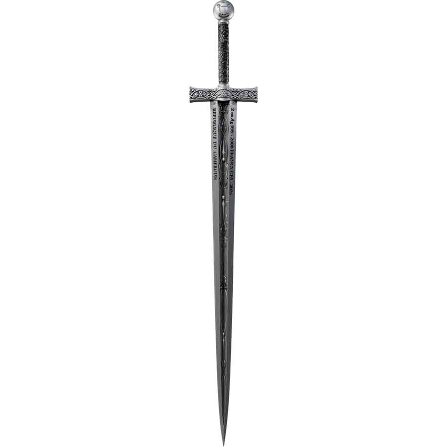 antique-obv 2025 Cameroon 2 oz Excalibur Sword UV Color Antique Finish Silver Coin