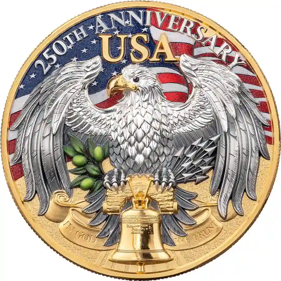 usa-rev 2026 Niue 2 Ounce USA United We Stand Color 24K Gilded Silver Coin