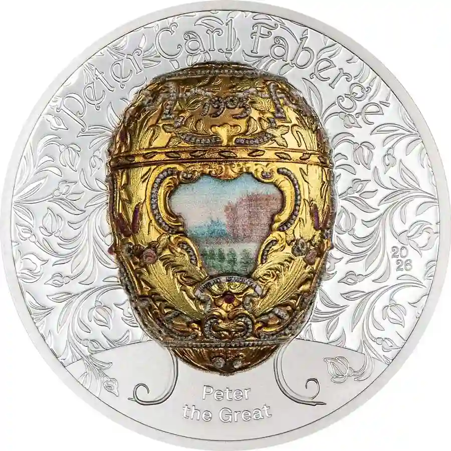 faberge-rev 2026 Mongolia 2 Ounce Peter the Great Faberge Egg Silver Proof Coin