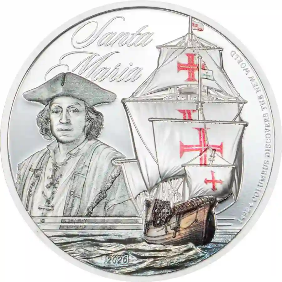 santa-rev 2026 Cook Islands 1 Ounce Sea Legends Santa Maria Ultra High Relief Silver Proof Coin