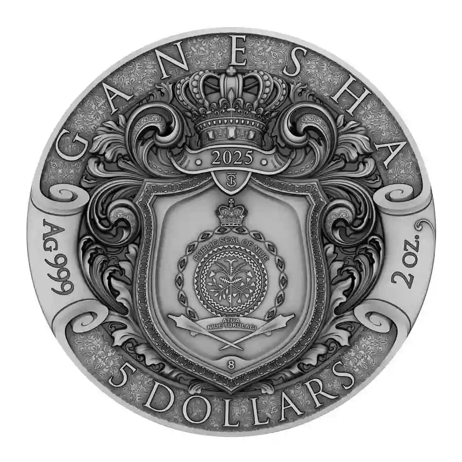 2-oz-obv 2025 Niue 2 oz Ganesha High Relief Color Antique Finish Silver Coin