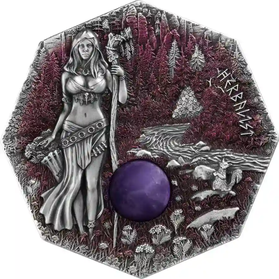 2-oz-uhr-rev 2025 Germania 2 Ounce Witchcraft Herbalist Ultra High Relief Silver Coin