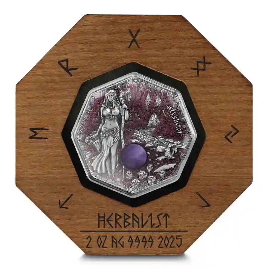 set-rev 2025 Germania Witchcraft Herbalist Ultra High Relief Silver Coin