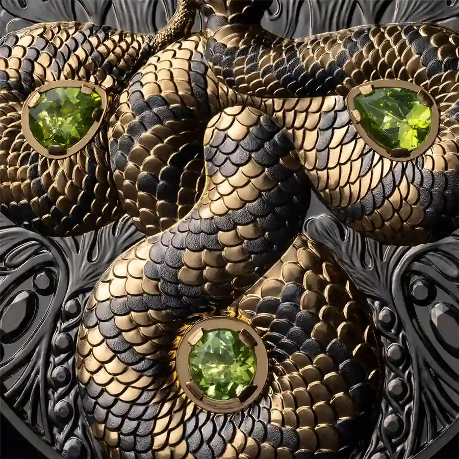 bliss-detail 2026 Niue Bliss Snake High Relief 24K Gilded Ruthenium Silver Coin