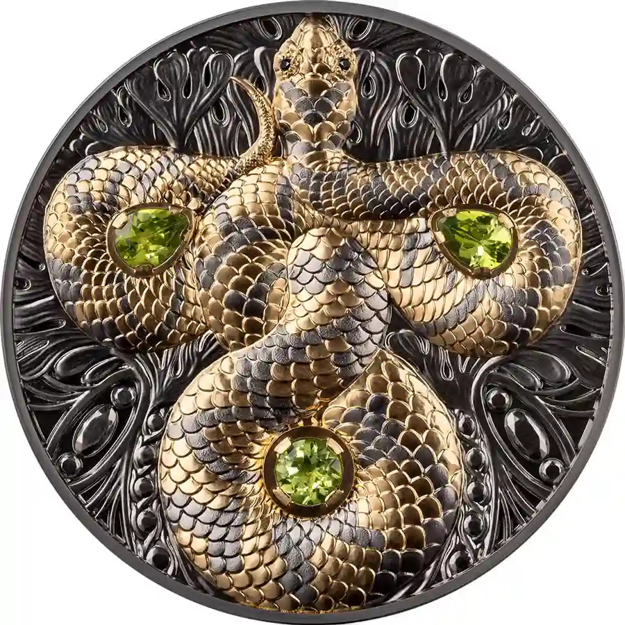 bliss-rev 2026 Niue 5 Ounce Bliss Snake High Relief 24K Gilded Ruthenium Silver Coin