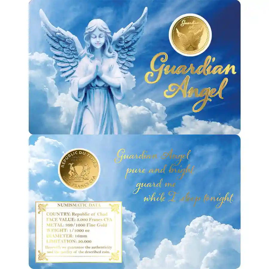 angel-1-card Republic of Chad 1/1000 Ounce Guardian Angel Gold Coincard