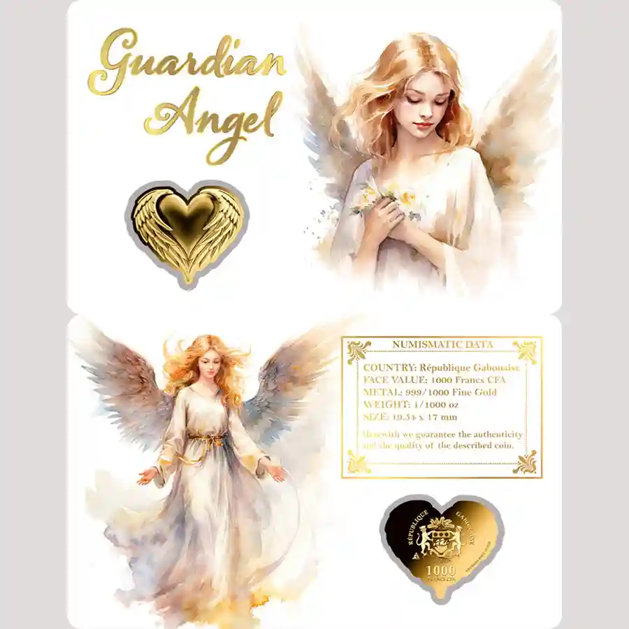 angel-3-card Republic of Gabon 1/1000 Ounce Guardian Angel Gold Coincard
