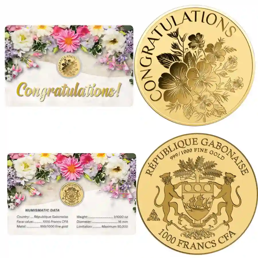 congratulations Republic of Gabon 1/1000 Ounce Congratulations Gold Coincard