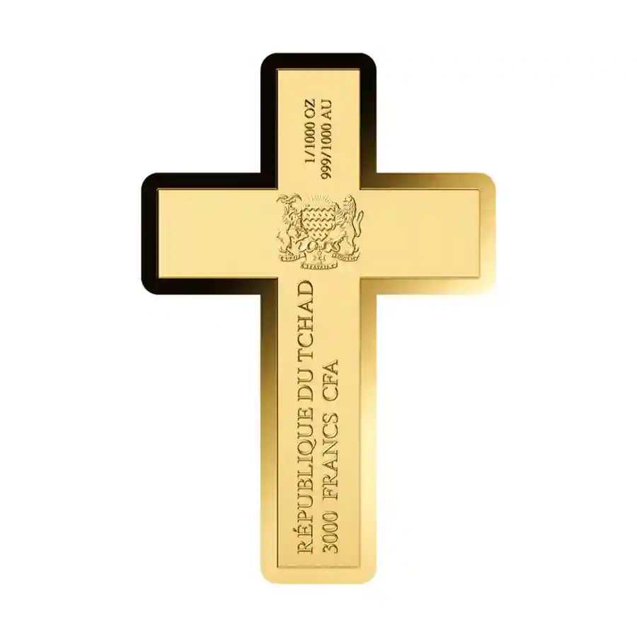 cross-obv Republic of Chad 1/1000 oz Christmas Cross Gold Gift Coin