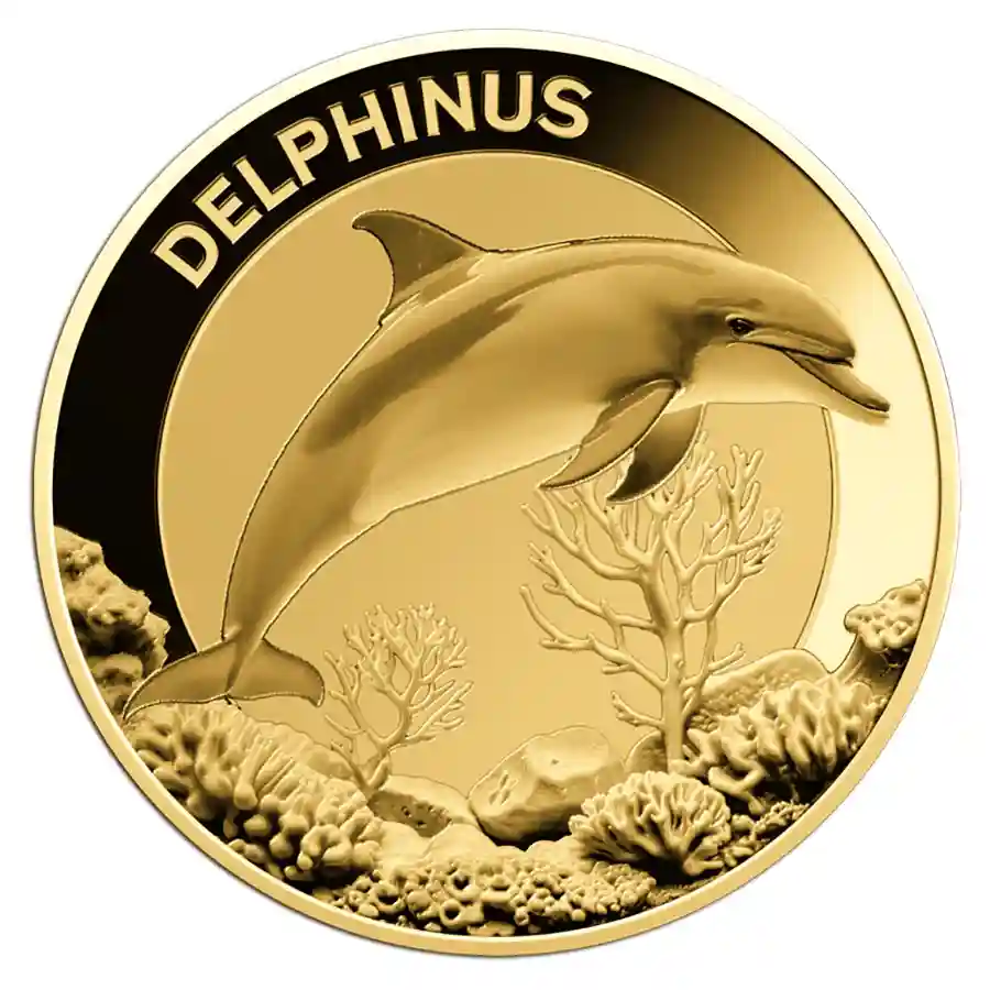 dolphin-coin-rev Republic of Gabon 1/1000 Ounce Sea Creatures Dolphin Gold Coin