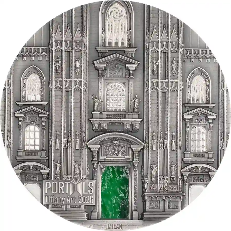milan-rev 2026 Cook Islands 3 Ounce Tiffany Art Milan Vs. Prague Ultra High Relief Silver Coin