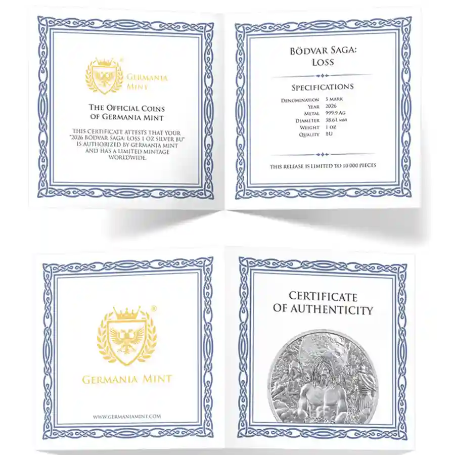 loss-1-oz-cert 2026 Bodvar Loss 5 Mark BU Silver Coin
