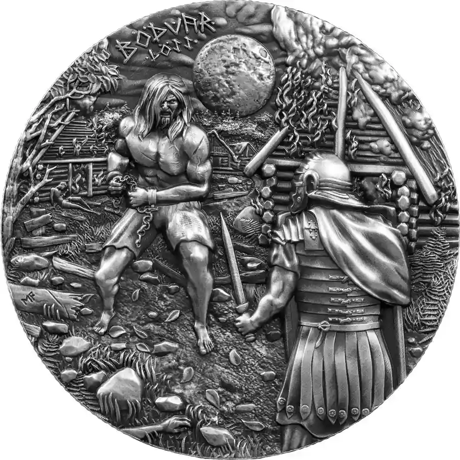 loss-2-oz-UHR-rev 2026 Germania 2 Ounce Bodvar Loss Ultra High Relief Antiqued Silver Coin
