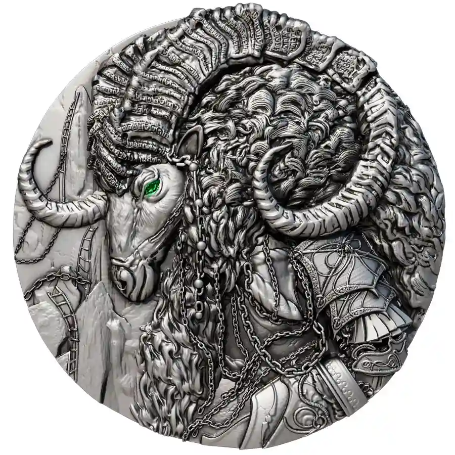pan-antique-rev 2025 Cameroon 2 Ounce Pan God High Relief Antique Finish Silver Coin