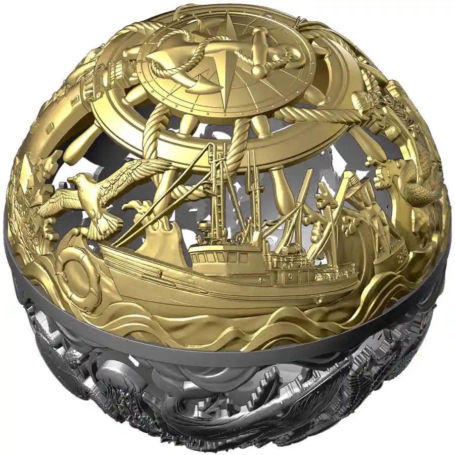 Nautical_sphere3 2026 Samoa 2 Ounce Land and Sea Filigree Spherical Silver Coin