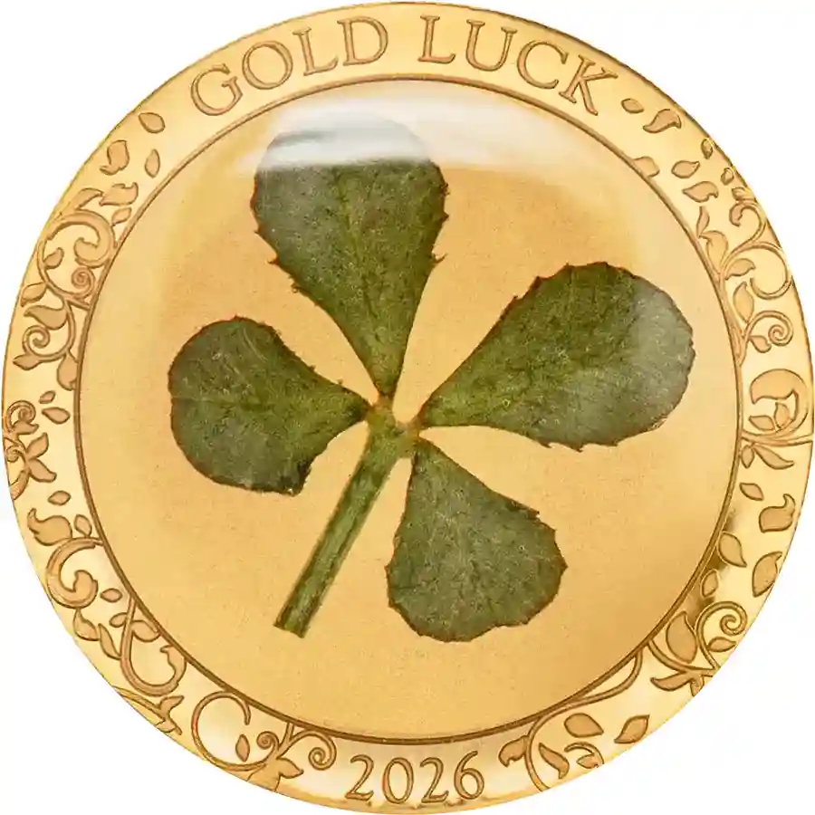 clover-au-rev 2026 Cook Islands1 Gram Four Leaf Clover Gold Proof Coin