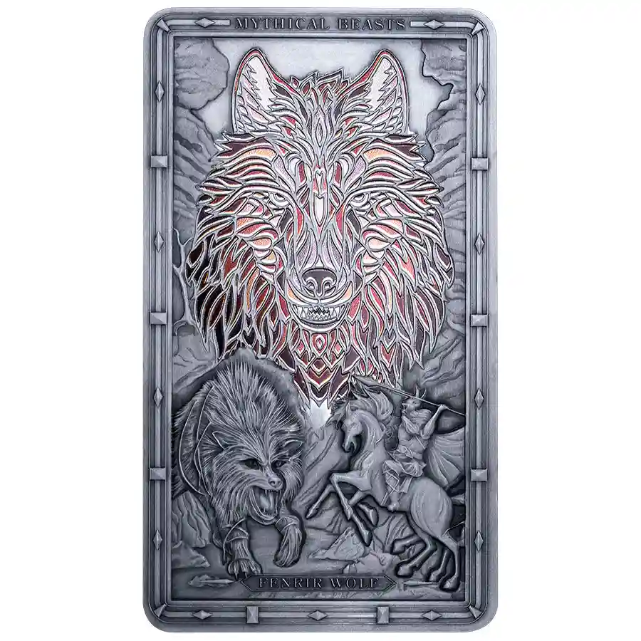 fenrir-rev 2026 Samoa 2 Ounce Mythical Beasts Fenrir Colored Antique Finish Silver Coin