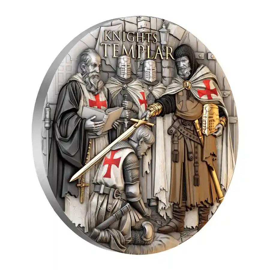 knights-iso 2026 Niue Knights Templar High Relief Color Antique Finish Silver Coin