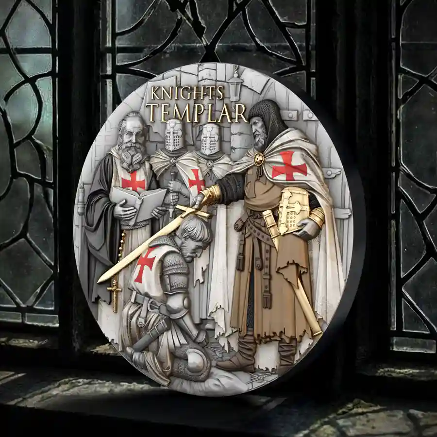 knights-mood 2026 Knights Templar High Relief Color Antique Finish Silver Coin