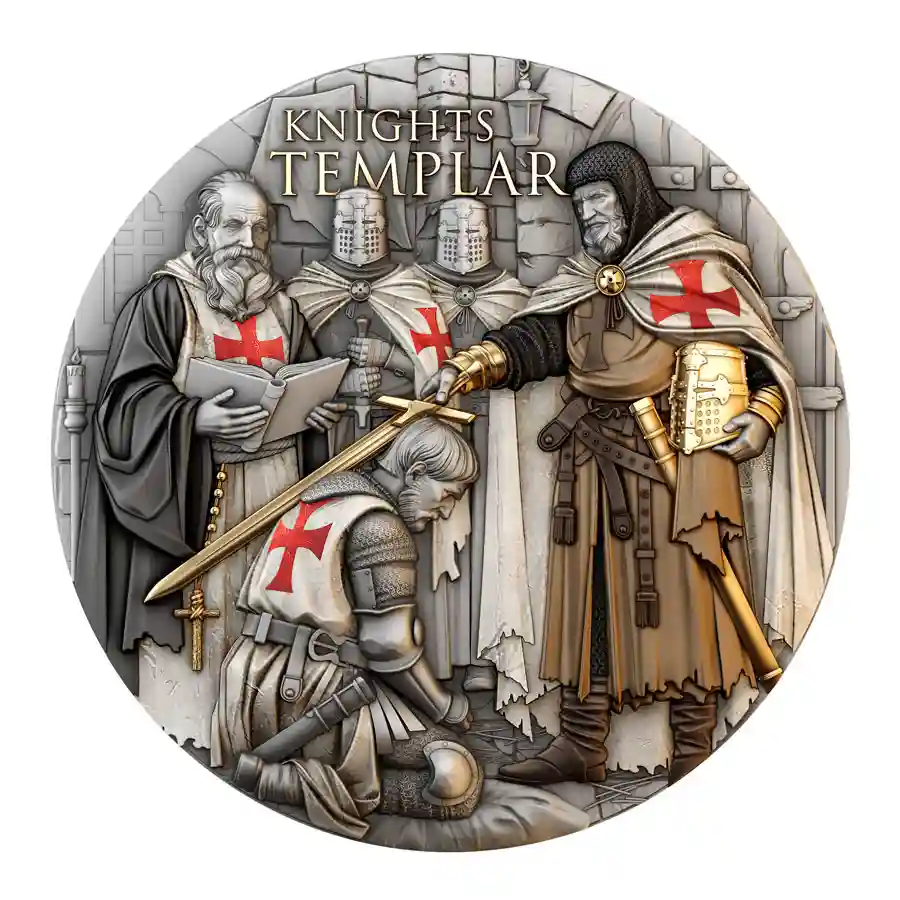 knights-rev 2026 Niue 2 Ounce Knights Templar High Relief Color Antique Finish Silver Coin