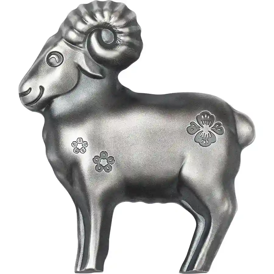 sheep-ag-rev 2027 Mongolia 1 Ounce Lunar Year Fluffy Sheep Sculptured Silver Coin