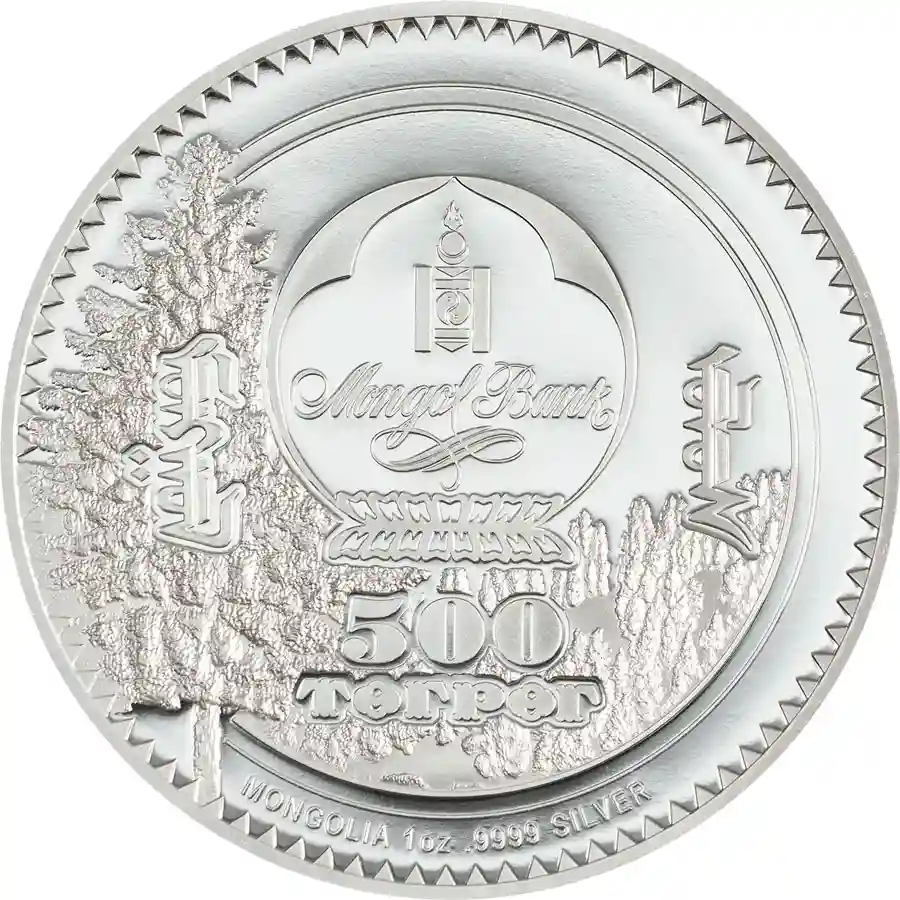 snow-leopard-obv 2026 Mongolia 1 oz Woodland Spirits Snow Leopard High Relief Silver Coin