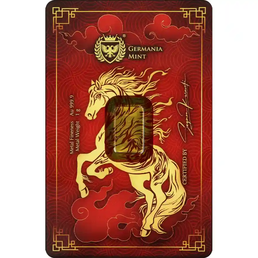 horse-obv Buy today, the Germania Mint 1 Gram Year of the Horse 24K Gold Bar