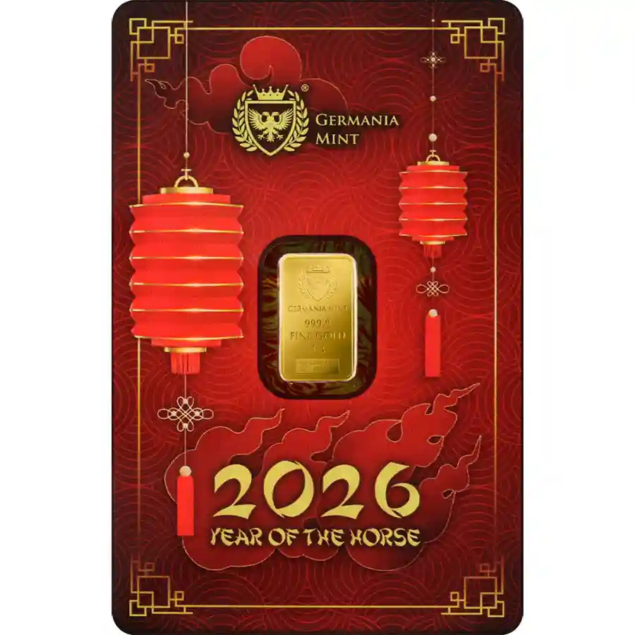 horse-rev Germania Mint 1 Gram 2026 Year of the Horse 24K Minted Gold Bar