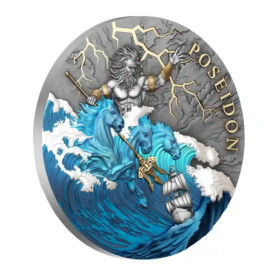 poseidon-iso 2026 Niue Poseidon High Relief Color Antique Finish Silver Coin