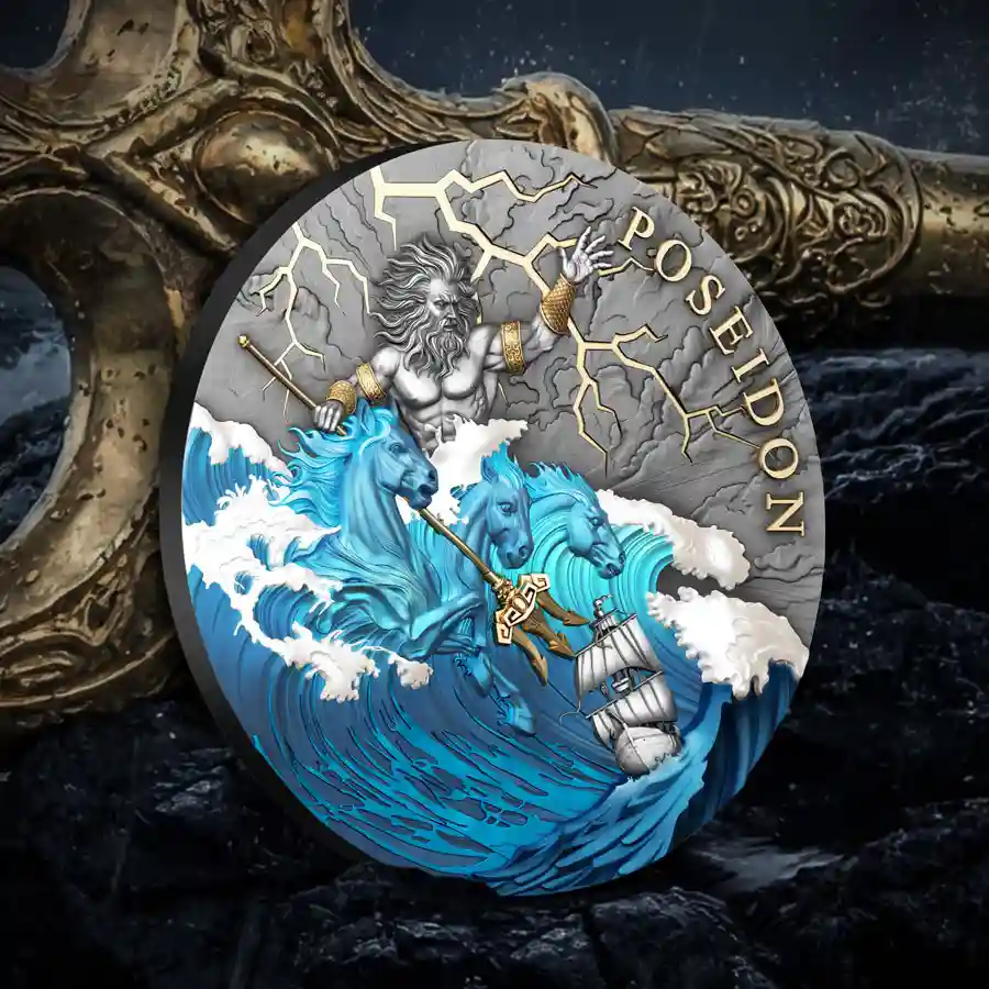 poseidon-mood 2026 Poseidon High Relief Color Antique Finish Silver Coin