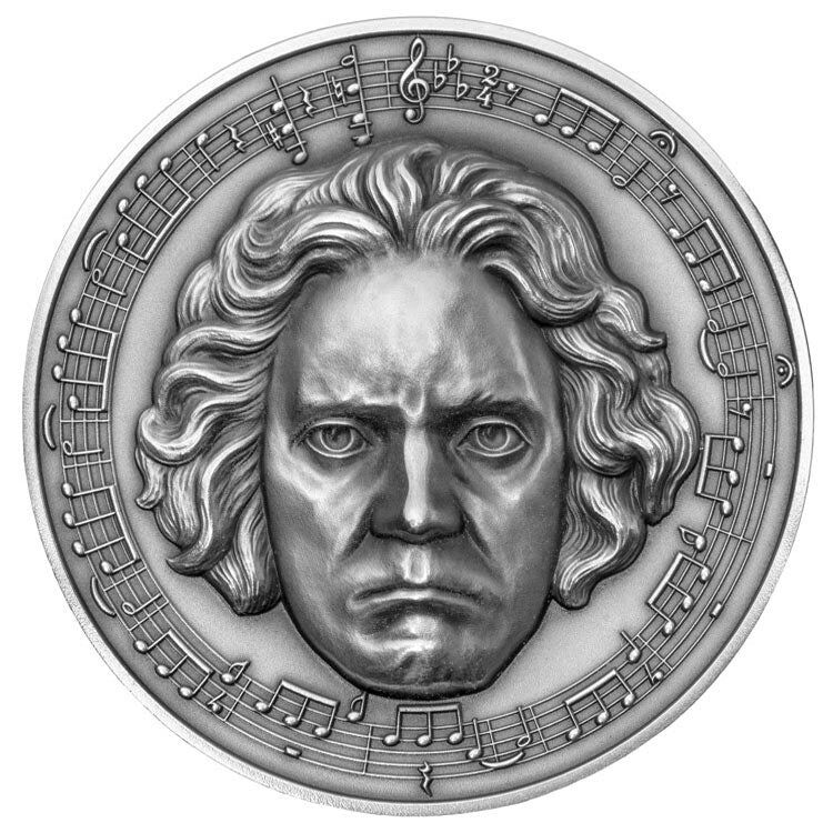 2020 Cameroon 3 Ounce Beethoven 250th Anniversary Ultra High Relief Diamond Inset Antique Finish Silver Coin 2020 Cameroon 3 Ounce Beethoven 250th Anniversary Ultra High Relief Diamond Inset Antique Finish Silver Coin