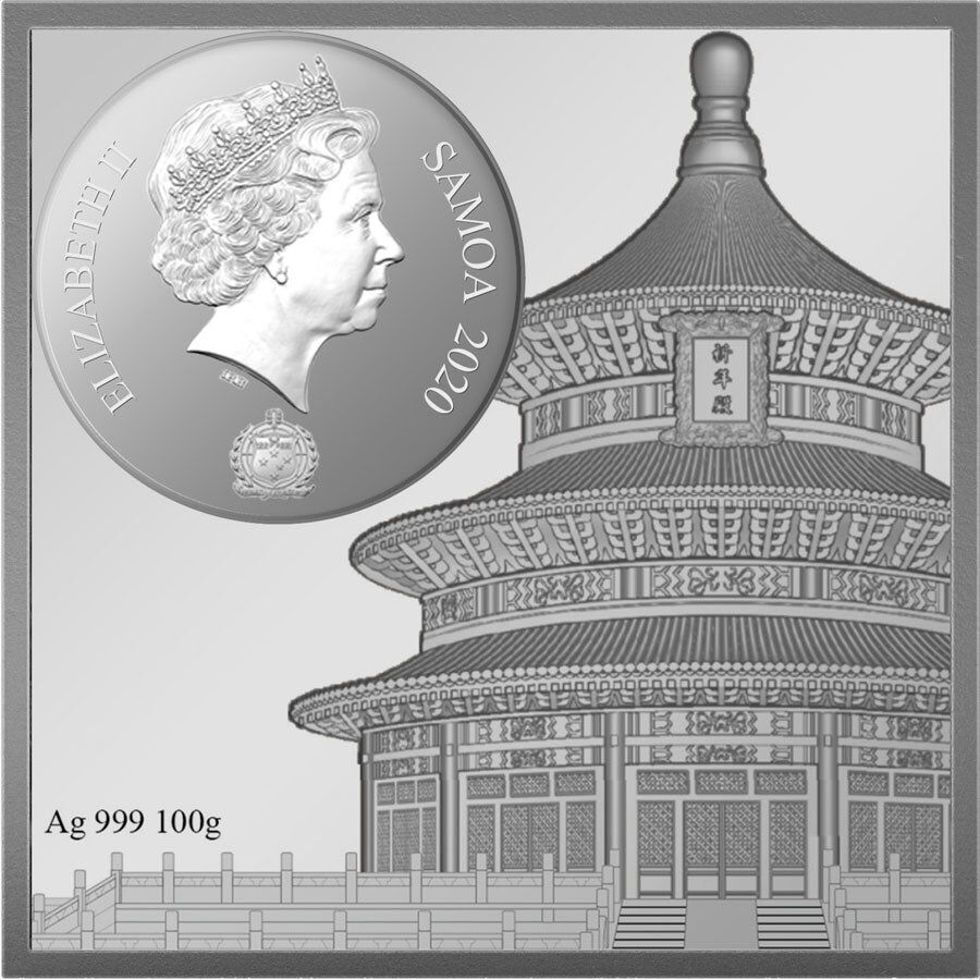 2021 Samoa 100 Gram Dragon & Phoenix Caisson Ceiling Silver Coin 2021 Samoa 100 Gram Dragon & Phoenix Caisson Ceiling Silver Coin