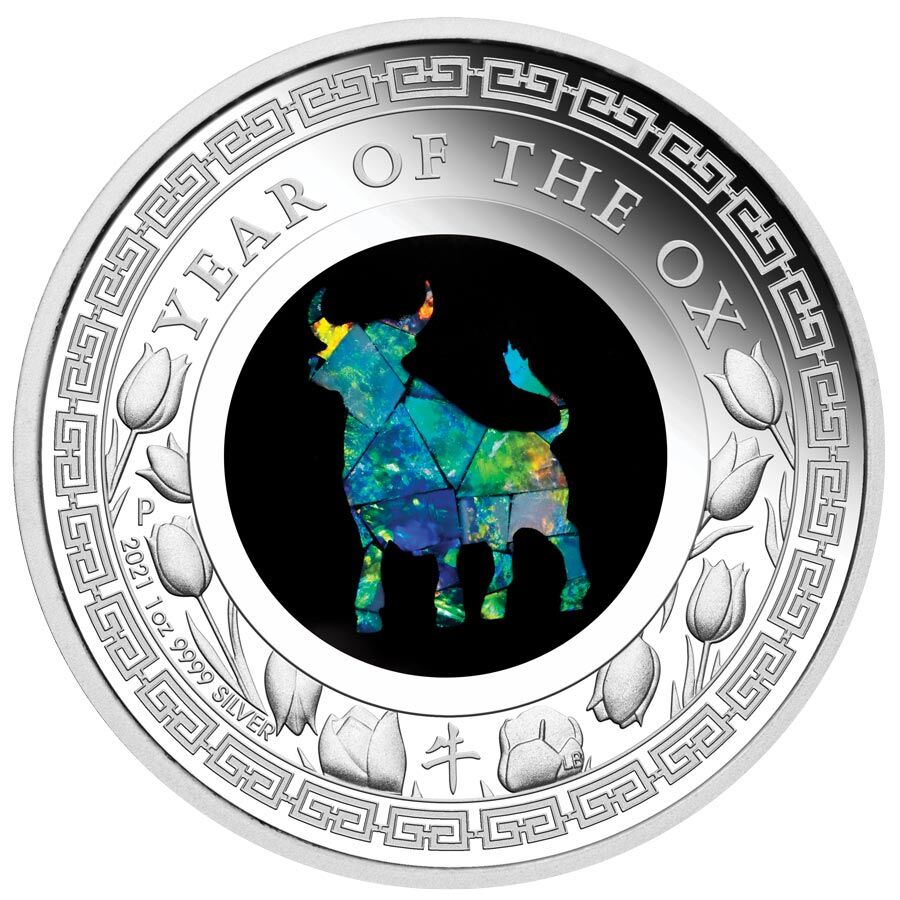 2021 Australia 1 Ounce Lunar Ox Opal Series Silver Proof Coin 2021 Australia 1 Ounce Lunar Ox Opal Series Silver Proof Coin