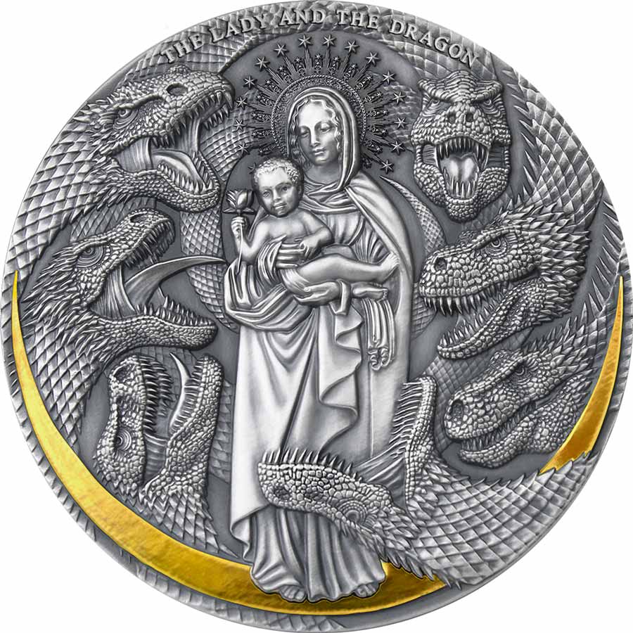 2021 Cameroon 3 Ounce Apocalypse Lady & the Dragon High Relief Gilded Silver Coin 2021 Cameroon 3 Ounce Apocalypse Lady & the Dragon High Relief Gilded Silver Coin