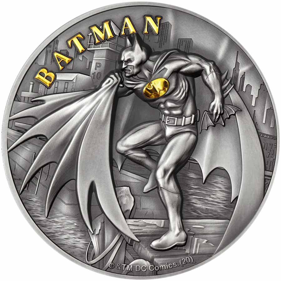 2021 Cook Islands 2 Ounce Batman DC Comics Gilded Antique Finish Silver Coin 2021 Cook Islands 2 Ounce Batman DC Comics Gilded Antique Finish Silver Coin