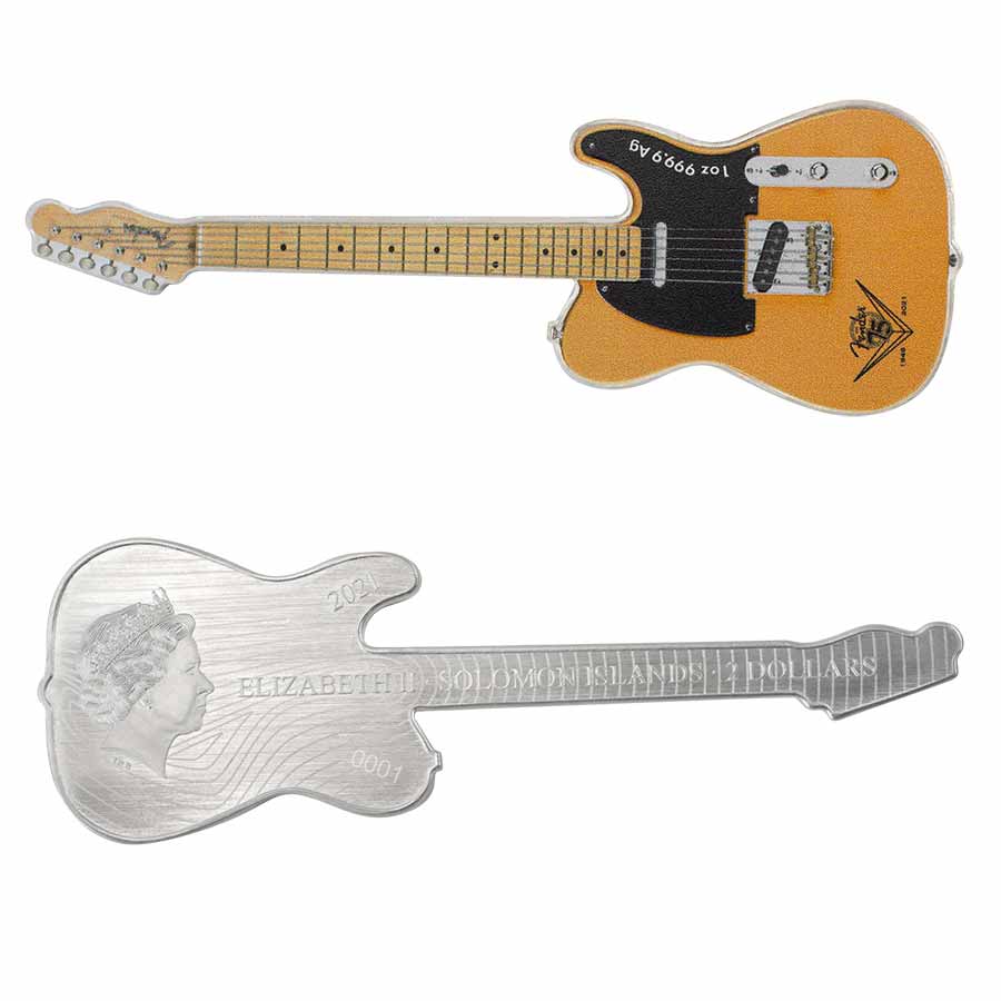 2021 Solomon Islands 1 Ounce 75th Anniversary Fender Telecaster Silver Coin 2021 Solomon Islands 1 Ounce 75th Anniversary Fender Telecaster Silver Coin