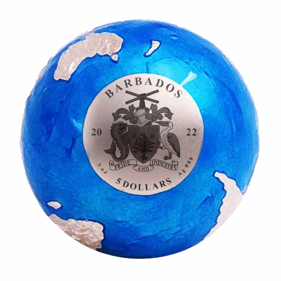 2022 Barbados 3 Ounce Blue Marble Endangered Chondrite Meteorite Silver Coin 2022 Barbados 3 Ounce Blue Marble Endangered Chondrite Meteorite Silver Coin