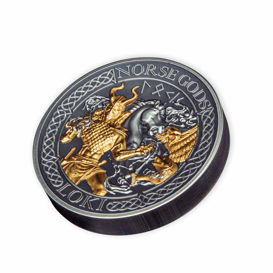 2022 Cook Islands 2 Ounce Norse Gods Loki High Relief Antique Finish Silver Coin 2022 Cook Islands 2 Ounce Norse Gods Loki High Relief Antique Finish Silver Coin