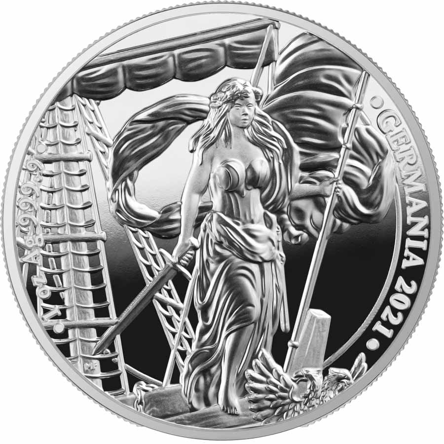 2021 Germania 1 Ounce Lady Germania 5 Mark Silver Proof Round 2021 Germania 1 Ounce Lady Germania 5 Mark Silver Proof Round