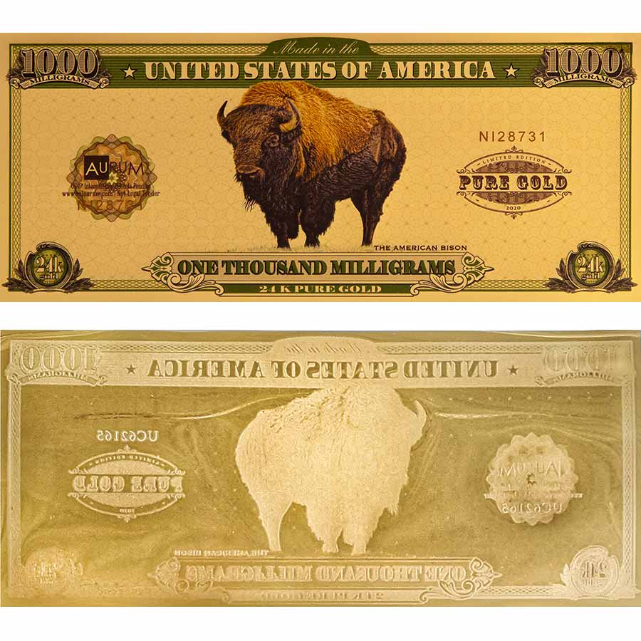 2021 Aurum 1 Gram 24K Gold American Bison Note 2021 Aurum 1 Gram 24K Gold American Bison Note