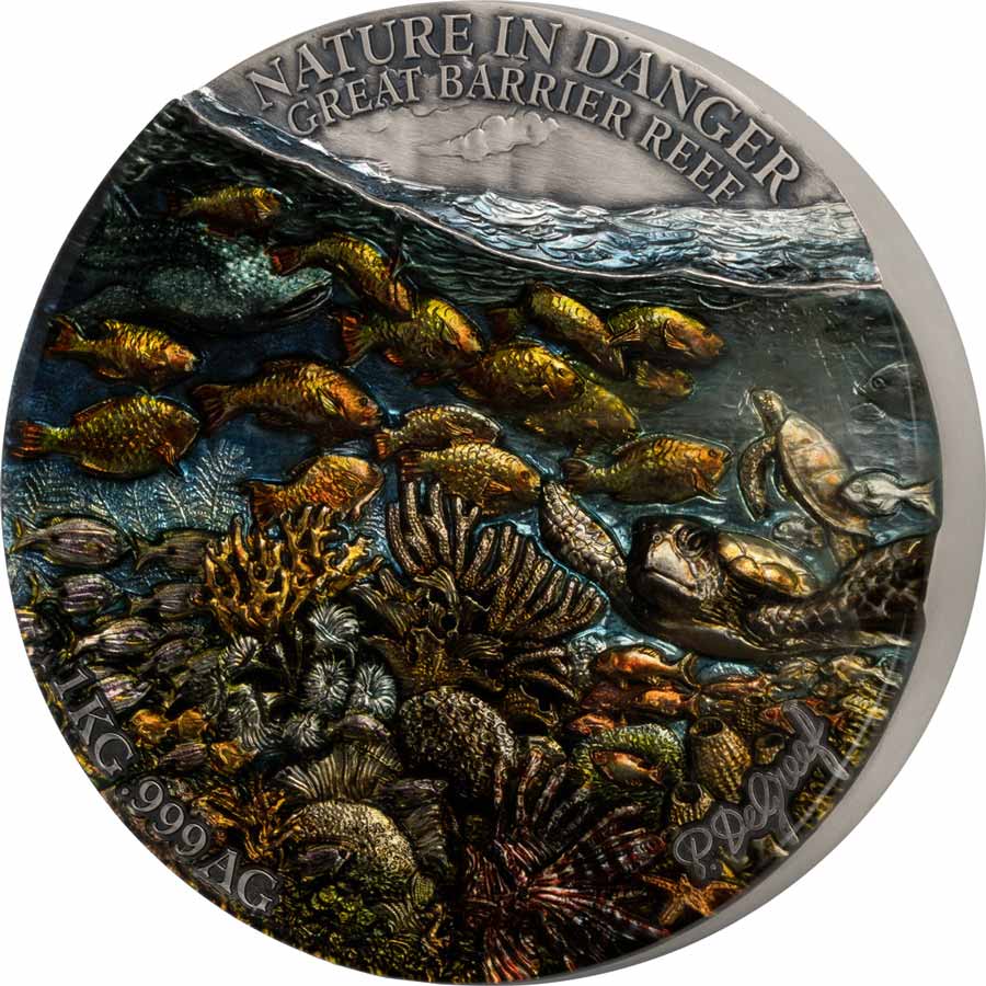 2021 Benin 1 Kilogram Great Barrier Reef Enamel Antique Finish Silver Coin 2021 Benin 1 Kilogram Great Barrier Reef Enamel Antique Finish Silver Coin