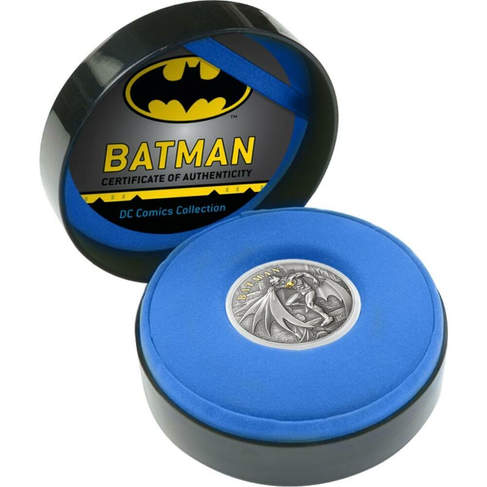 2021 Cook Islands Batman DC Comics Gilded Antique Finish Silver Coin 2021 Cook Islands Batman DC Comics Gilded Antique Finish Silver Coin