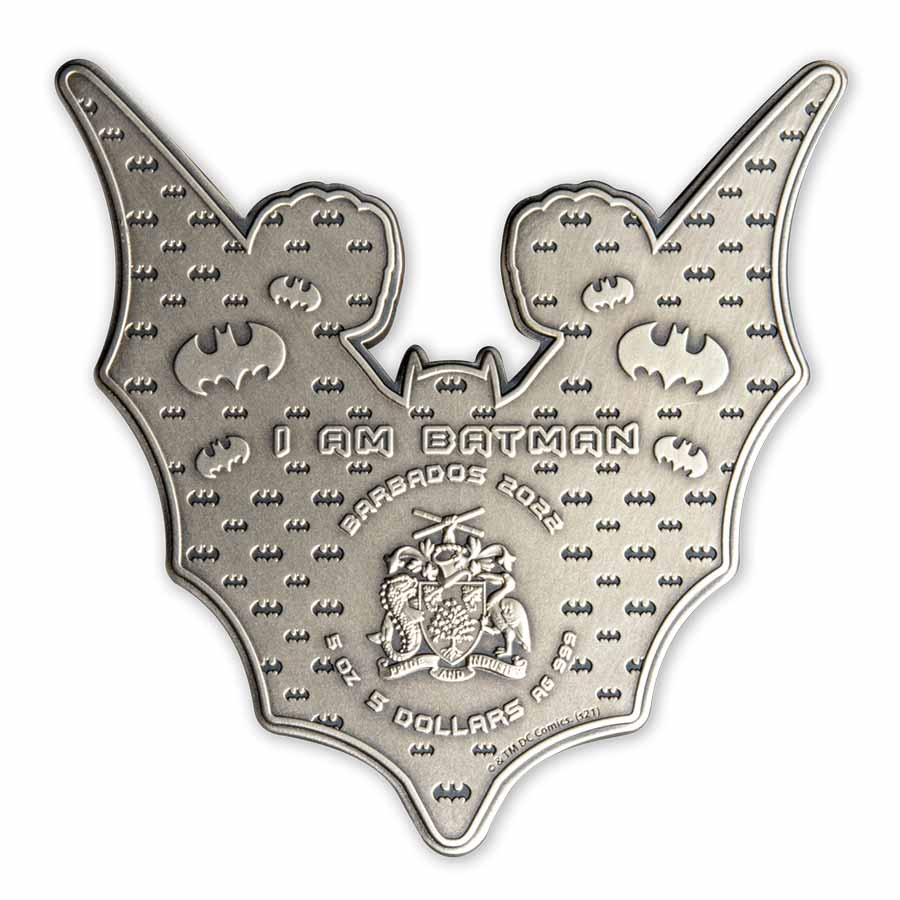 2022 Barbados 5 Ounce Batman 3D Shaped Silver Coin 2022 Barbados 5 Ounce Batman 3D Shaped Silver Coin