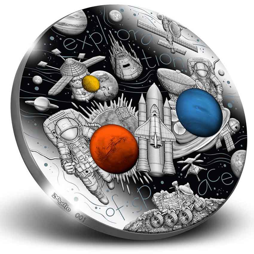 products-2022-MOG-Doodle-Space-REVA 2022 Cameroon 3 Ounce De Doodle Space Exploration Black Proof Silver Coin