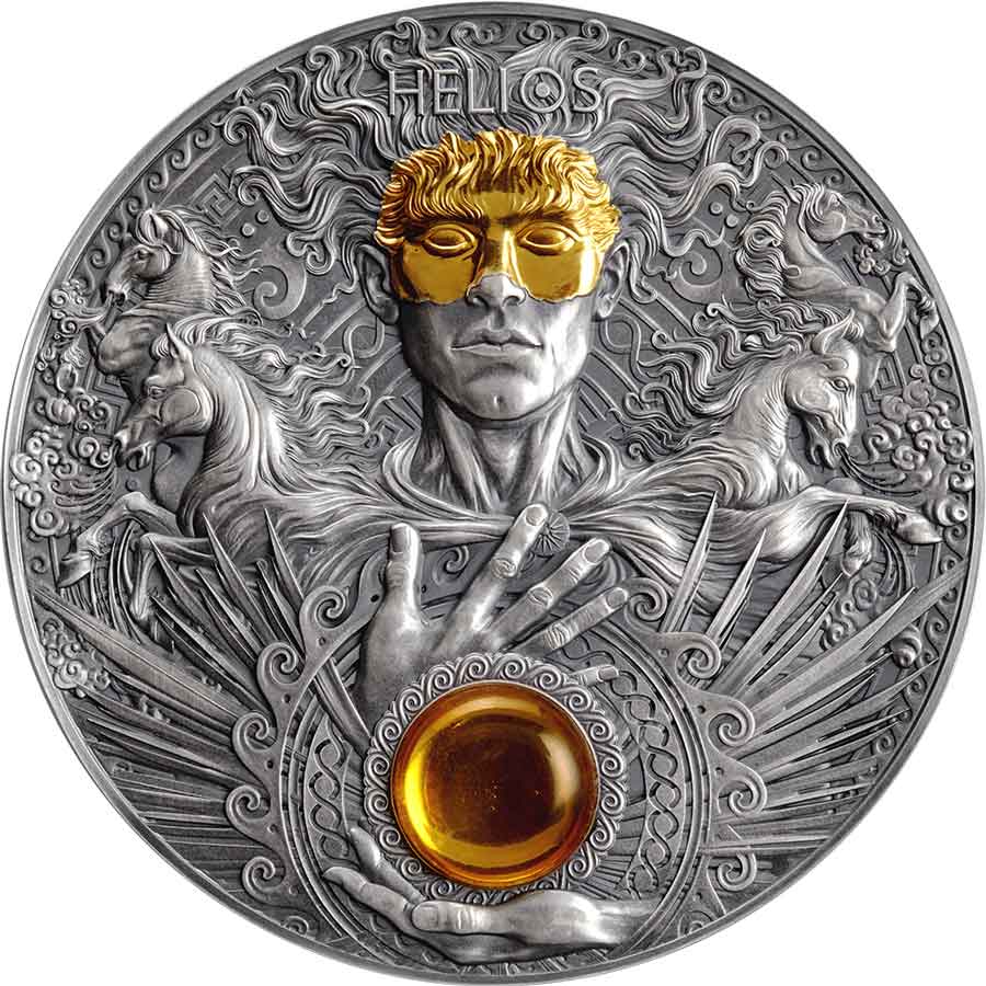 2022 Niue 3 Ounce Helios Divine Faces of the Sun Antique Finish Silver Coin 2022 Niue 3 Ounce Helios Divine Faces of the Sun Antique Finish Silver Coin