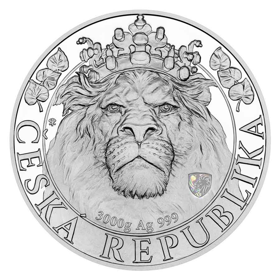 76188-751-1a-1024 2022 Niue 3 Kilogram Czech Lion Hologram Security Privy Silver Proof Coin