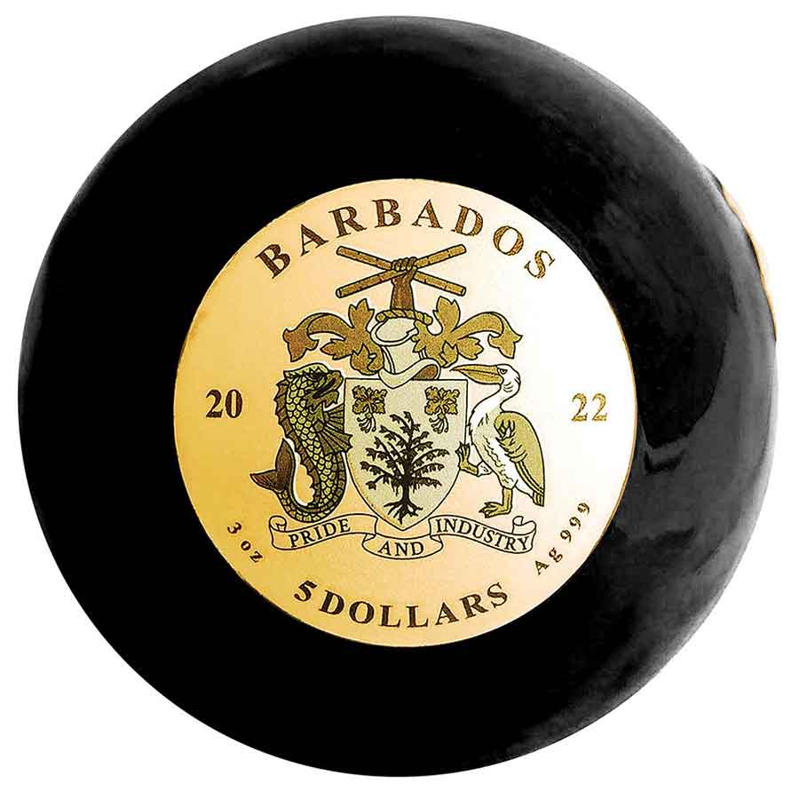 2022 Barbados 3 oz Pangaea Black Marble Gilded Spherical Silver Coin 2022 Barbados 3 oz Pangaea Black Marble Gilded Spherical Silver Coin