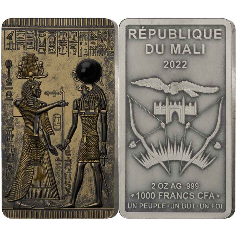 IOH_2022_v2_00013 2022 Mali 2 Ounce Icons of Heritage Egypt 24K Antique Finish Silver Coin