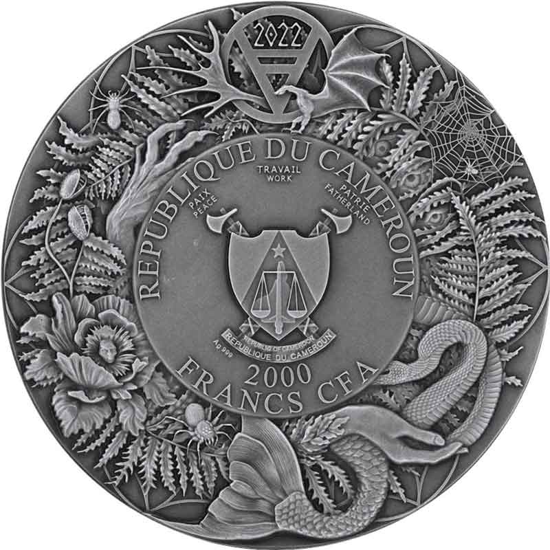 16907 2022 Cameroon 2 oz Domowik UV Color High Relief Silver Coin