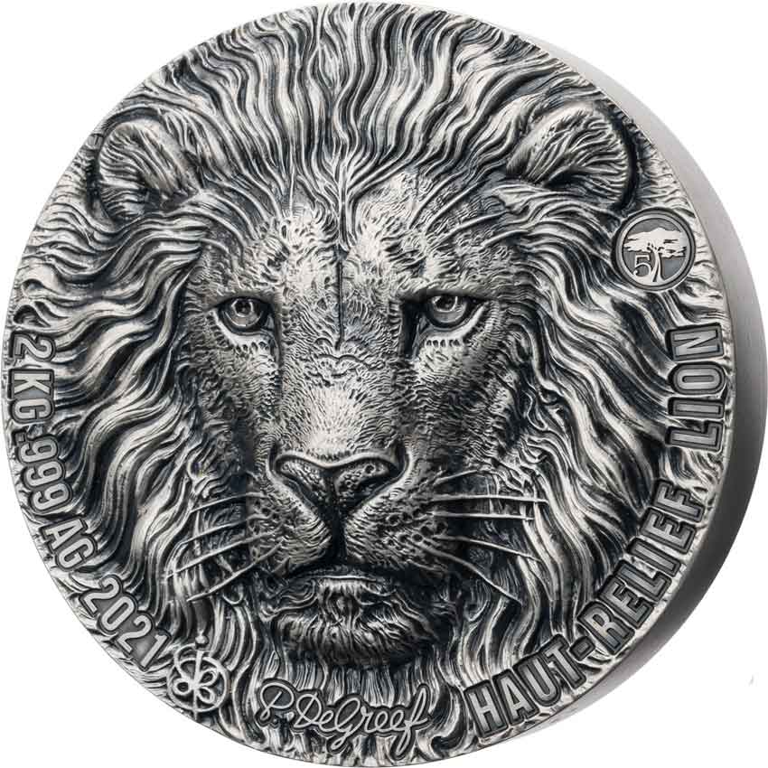 2022_03_21_19989 2021 Ivory Coast 2 Kilogram Big 5 Lion Ultra High Relief Silver Coin